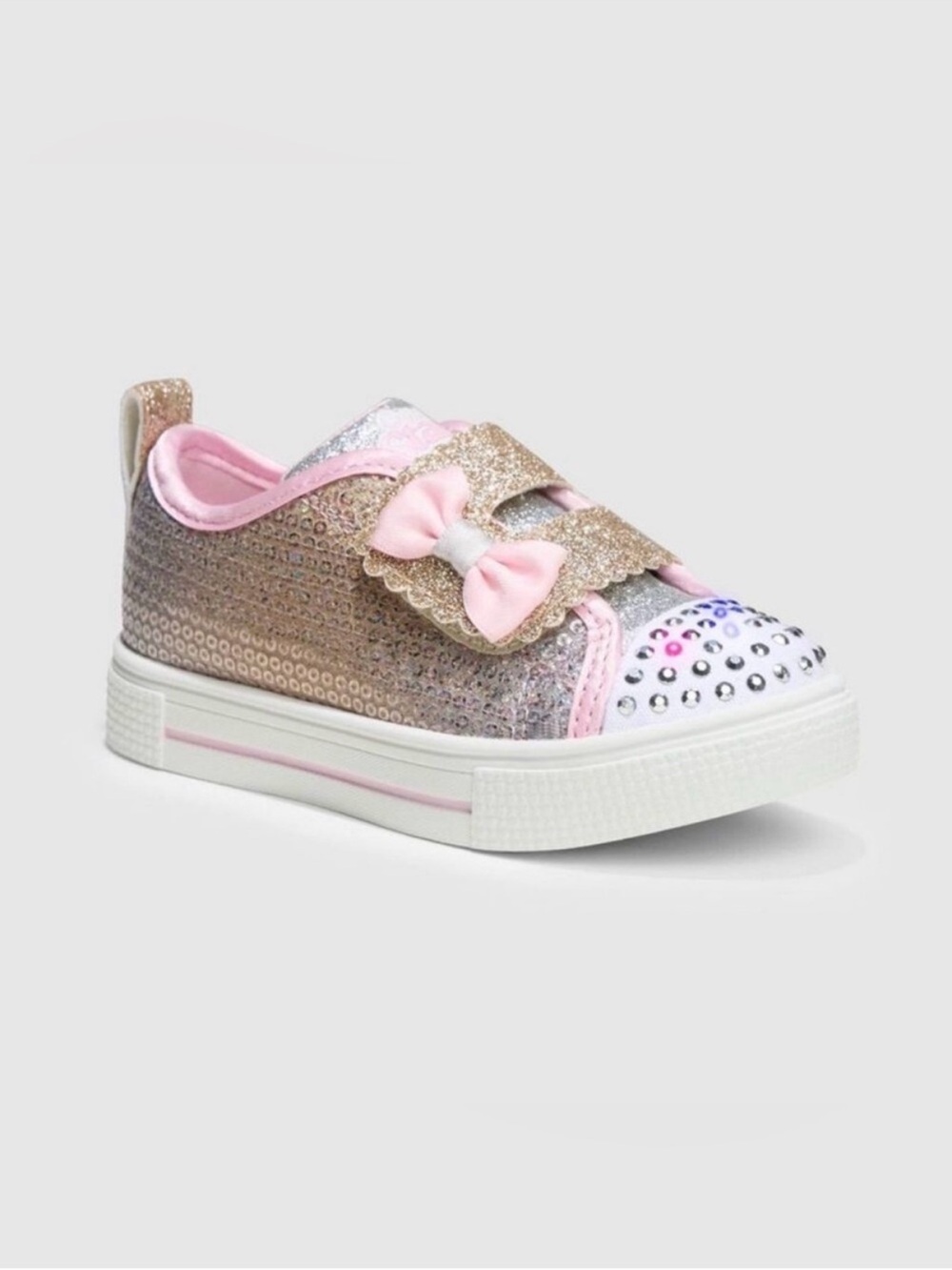 Skechers Glitter Bow and Rhinestone Light-Up Slip-On Pink Sneakers
